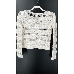 Kenar Crochet Sweater. Loose Knit, Size Small, White BOHO